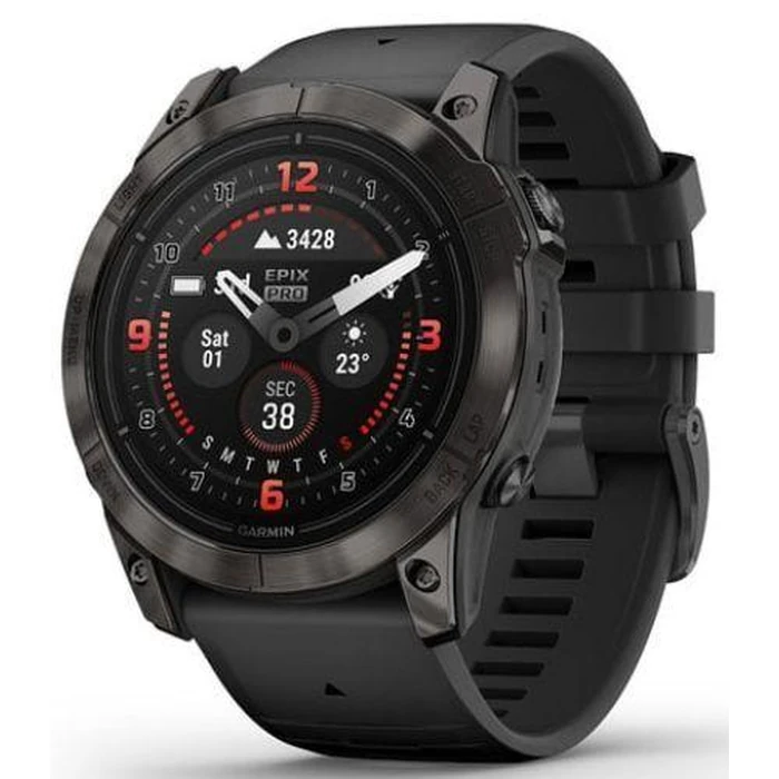 Garmin Epix Pro (Gen 2) Smartwatch - 32GB - 47mm - Carbon Gray Fiber-reinforced polymer Case with Black Silicone QuickFit Watch Band by Garmin - Image 2