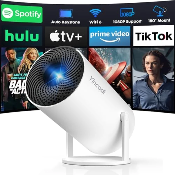 [Built-in Apps] Mini Projector with WiFi and Bluetooth, Native 1080P Portable Movie Projector for Bedroom, Android 12, Auto Vertical Keystone, 180 degrees Rotation, Compatible with HDMI/USB/TV Stick/Laptop by YINCODI - Used - Like New condition