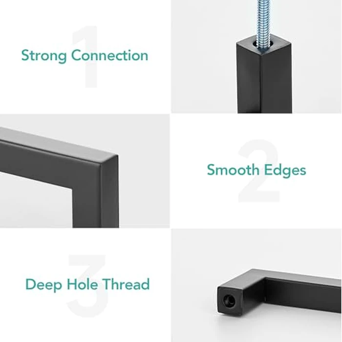 HOME EDIT Matte Black 5 Pack Square Bar Drawer Handles 3-1/2 Inch Drawer Pulls Stainless Steel Cupboard Door Handles for Bathroom Cabinet Hardware Kitchen Cabinet Handles by HOME EDIT - Image 3