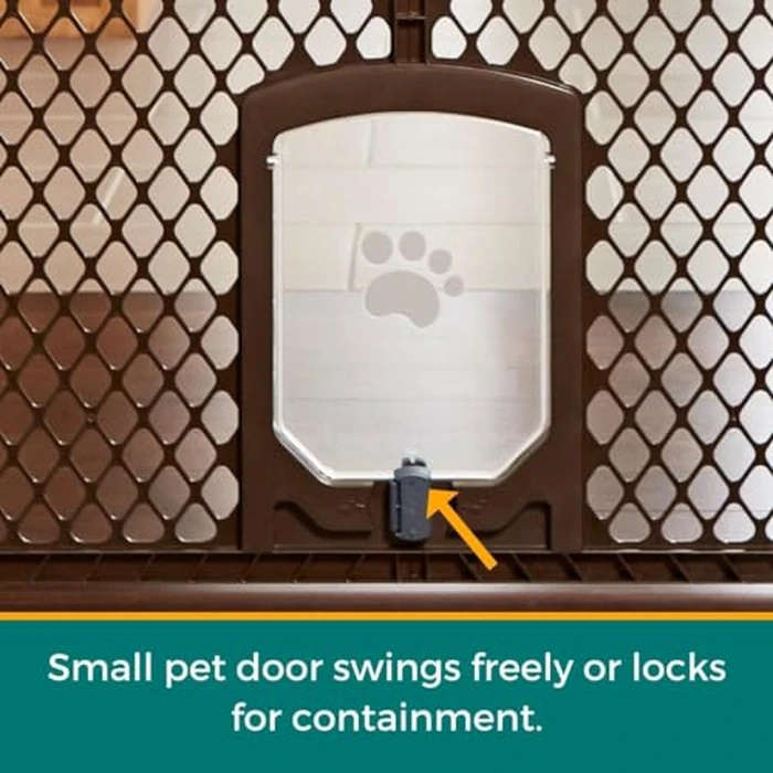 MyPet Extra Wide Dog Gate with Small Pet Door. 38.5” to 103.5" Wide. Cat Gate for Doorway. Made in USA. 26" Tall, Brown by MYPET - Image 3