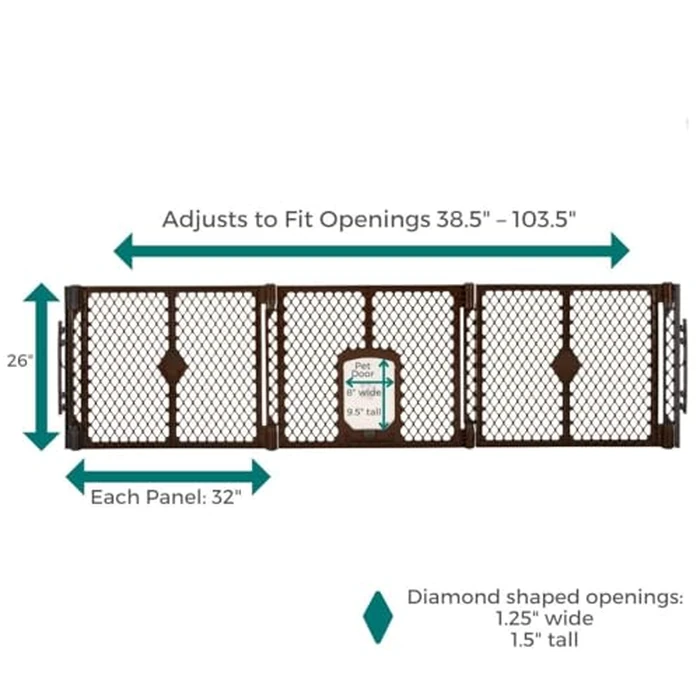MyPet Extra Wide Dog Gate with Small Pet Door. 38.5” to 103.5" Wide. Cat Gate for Doorway. Made in USA. 26" Tall, Brown by MYPET - Image 5
