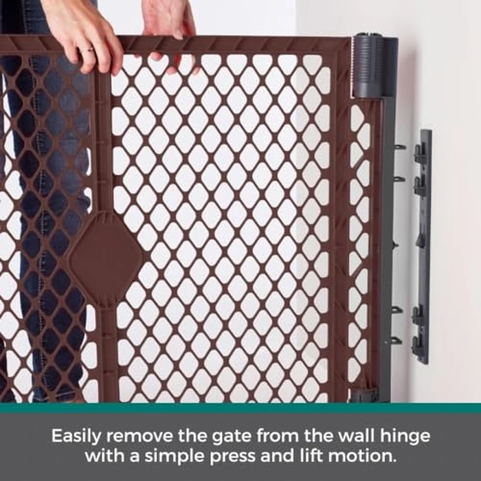 MyPet Extra Wide Dog Gate with Small Pet Door. 38.5” to 103.5" Wide. Cat Gate for Doorway. Made in USA. 26" Tall, Brown by MYPET - Image 6