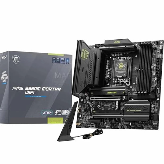 MSI MAG B860M Mortar WiFi Gaming Motherboard (Supports Core Ultra Series 2 Intel Processors, LGA 1851, DDR5, PCIe 5.0, M.2, SATA, 5Gbps LAN, USB Type-C, Wi-Fi 7, Bluetooth 5.4, Thunderbolt 4, mATX) by MSI - Image 1