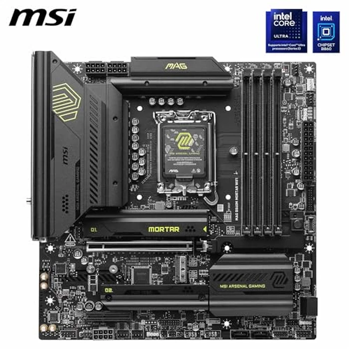 MSI MAG B860M Mortar WiFi Gaming Motherboard (Supports Core Ultra Series 2 Intel Processors, LGA 1851, DDR5, PCIe 5.0, M.2, SATA, 5Gbps LAN, USB Type-C, Wi-Fi 7, Bluetooth 5.4, Thunderbolt 4, mATX) by MSI - Image 2