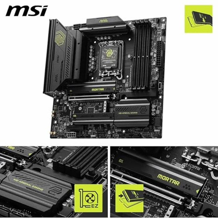 MSI MAG B860M Mortar WiFi Gaming Motherboard (Supports Core Ultra Series 2 Intel Processors, LGA 1851, DDR5, PCIe 5.0, M.2, SATA, 5Gbps LAN, USB Type-C, Wi-Fi 7, Bluetooth 5.4, Thunderbolt 4, mATX) by MSI - Image 3