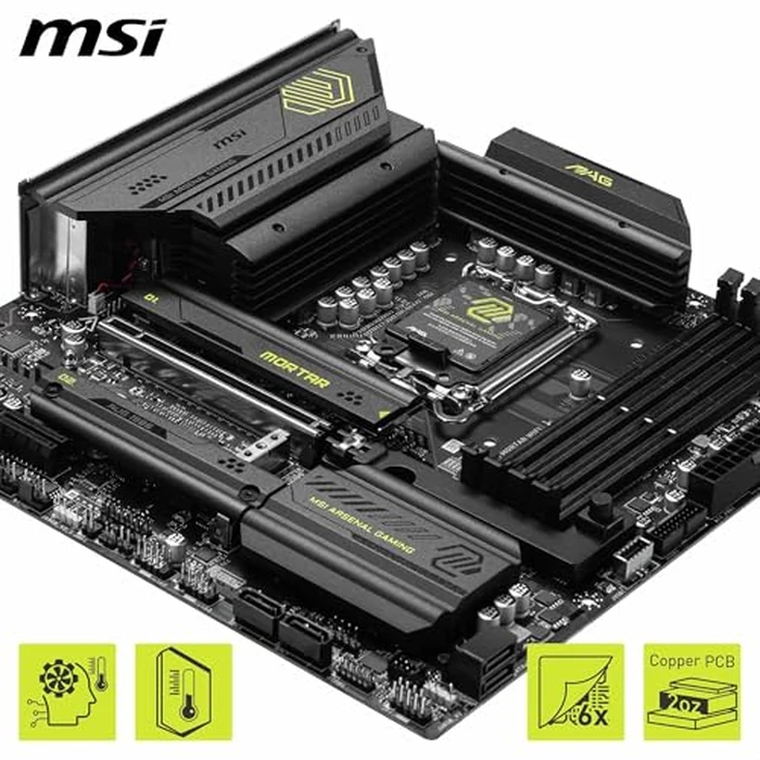 MSI MAG B860M Mortar WiFi Gaming Motherboard (Supports Core Ultra Series 2 Intel Processors, LGA 1851, DDR5, PCIe 5.0, M.2, SATA, 5Gbps LAN, USB Type-C, Wi-Fi 7, Bluetooth 5.4, Thunderbolt 4, mATX) by MSI - Image 4