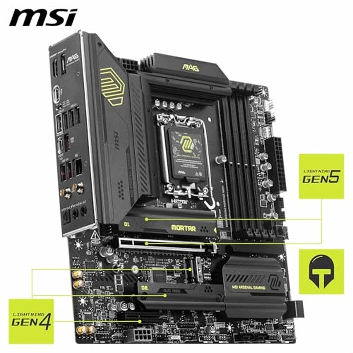 MSI MAG B860M Mortar WiFi Gaming Motherboard (Supports Core Ultra Series 2 Intel Processors, LGA 1851, DDR5, PCIe 5.0, M.2, SATA, 5Gbps LAN, USB Type-C, Wi-Fi 7, Bluetooth 5.4, Thunderbolt 4, mATX) by MSI - Image 5