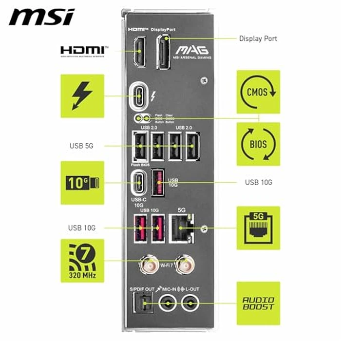MSI MAG B860M Mortar WiFi Gaming Motherboard (Supports Core Ultra Series 2 Intel Processors, LGA 1851, DDR5, PCIe 5.0, M.2, SATA, 5Gbps LAN, USB Type-C, Wi-Fi 7, Bluetooth 5.4, Thunderbolt 4, mATX) by MSI - Image 6