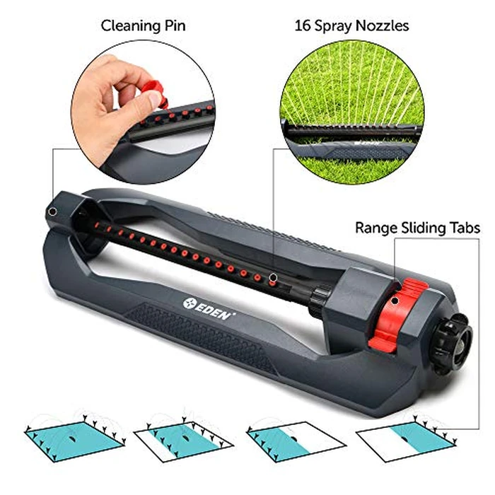 Eden 96213 Essential Turbo Oscillating Water Sprinkler, Covers Up to 3,600 sq. ft., 16 Nozzles, Weighted Base, Adjustable Range, Quick Connect Bundle, Dark Grey, Red, Silver by Eden - Image 3