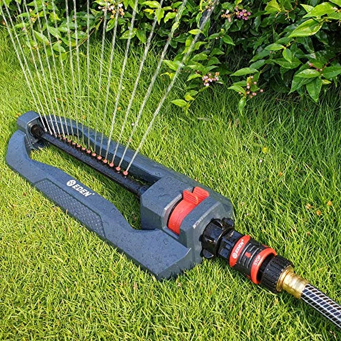 Eden 96213 Essential Turbo Oscillating Water Sprinkler, Covers Up to 3,600 sq. ft., 16 Nozzles, Weighted Base, Adjustable Range, Quick Connect Bundle, Dark Grey, Red, Silver by Eden - Image 4