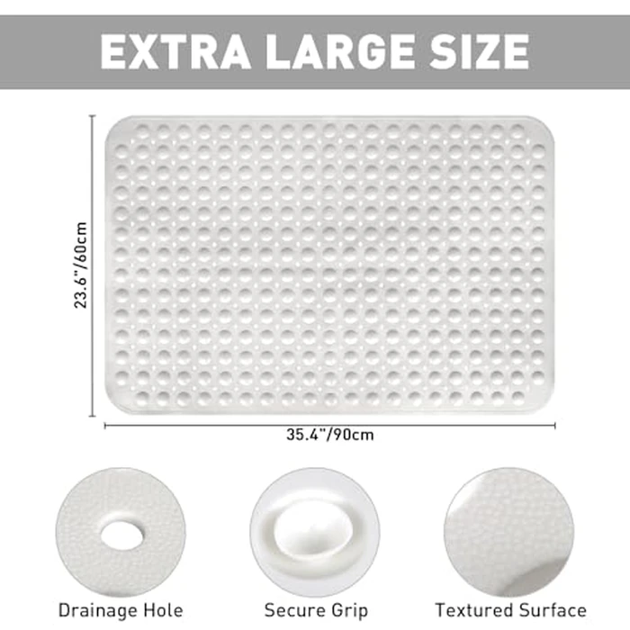Mofonky Non Slip Shower Mat: 90 x 60 cm Extra Large Shower Mats for Walk-in Shower - TPE Shower Matt Non Slip with Drain Holes and Suction Cups by Mofonky - Image 2