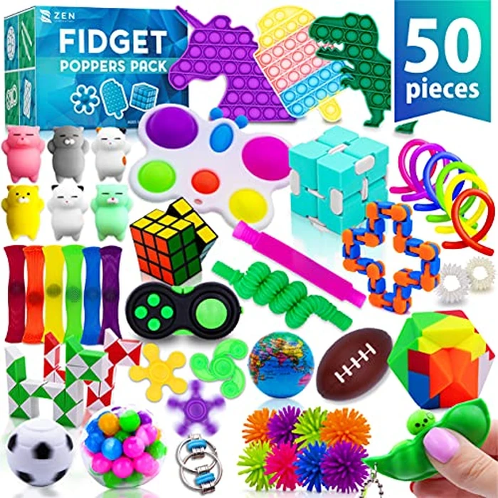 Fidget Poppers Pack - 50 Pcs Fidget Toys, Party Favors for Kids 8-12, Stocking Stuffers, Bulk Sensory Toys for Classroom Treasure Box Prizes, Goodie Bags, Birthday Gifts by Zen Laboratory - Image 1