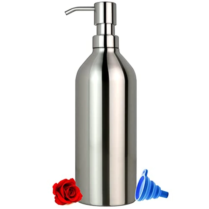 23 oz Large Countertop Soap Dispenser, Brushed Nickel Stainless Steel Soap Pump Bottle - Rust and Leak Proof Liquid Hand Soap Pump, for Bathroom & Kitchen, Countertops (23 Oz / 700ml) by JYXR HOME&LIVING - Used - Very Good condition