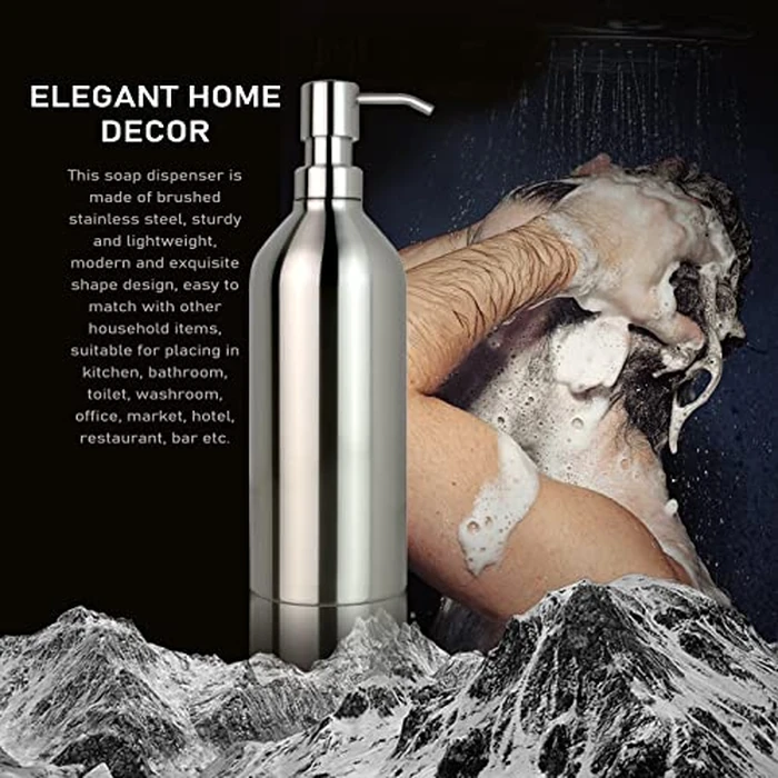 23 oz Large Countertop Soap Dispenser, Brushed Nickel Stainless Steel Soap Pump Bottle - Rust and Leak Proof Liquid Hand Soap Pump, for Bathroom & Kitchen, Countertops (23 Oz / 700ml) by JYXR HOME&LIVING - Image 4