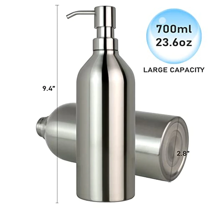 23 oz Large Countertop Soap Dispenser, Brushed Nickel Stainless Steel Soap Pump Bottle - Rust and Leak Proof Liquid Hand Soap Pump, for Bathroom & Kitchen, Countertops (23 Oz / 700ml) by JYXR HOME&LIVING - Image 6