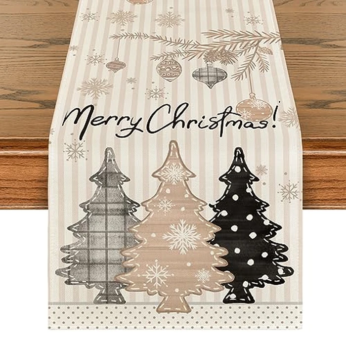 Artoid Mode Stripes Pine Trees Merry Christmas Table Runner, Winter Xmas Holiday Kitchen Dining Table Decoration for Home Party Decor 13x108 Inch by Artoid Mode - Used - Very Good condition - CA$4.55