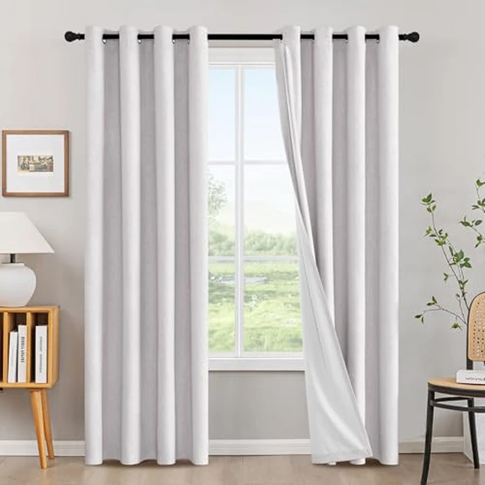 H.VERSAILTEX 100% Blackout Curtains 84 Inches Long for Bedroom Living Room Black Out Curtain Thermal Insulating Nature Linen Blended Grommet Top Drapes (2 Panels, Heathered White) by H.VERSAILTEX - Image 1
