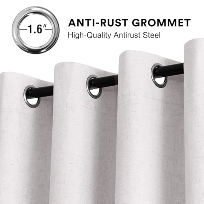 H.VERSAILTEX 100% Blackout Curtains 84 Inches Long for Bedroom Living Room Black Out Curtain Thermal Insulating Nature Linen Blended Grommet Top Drapes (2 Panels, Heathered White) by H.VERSAILTEX - Image 3