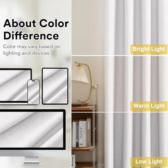 H.VERSAILTEX 100% Blackout Curtains 84 Inches Long for Bedroom Living Room Black Out Curtain Thermal Insulating Nature Linen Blended Grommet Top Drapes (2 Panels, Heathered White) by H.VERSAILTEX - Image 4