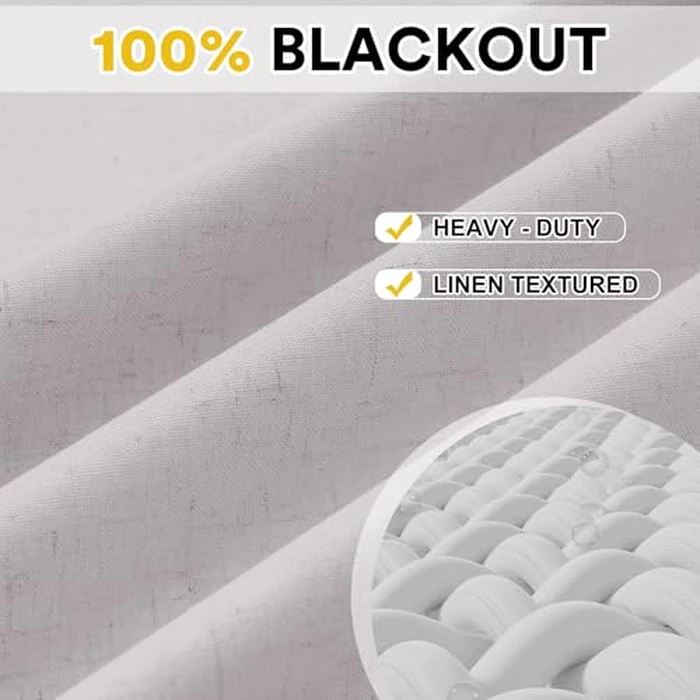 H.VERSAILTEX 100% Blackout Curtains 84 Inches Long for Bedroom Living Room Black Out Curtain Thermal Insulating Nature Linen Blended Grommet Top Drapes (2 Panels, Heathered White) by H.VERSAILTEX - Image 6