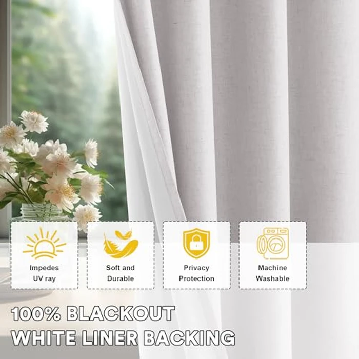 H.VERSAILTEX 100% Blackout Curtains 84 Inches Long for Bedroom Living Room Black Out Curtain Thermal Insulating Nature Linen Blended Grommet Top Drapes (2 Panels, Heathered White) by H.VERSAILTEX - Image 7