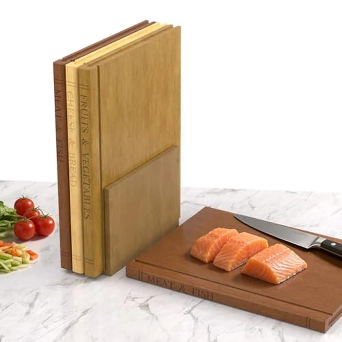 Book Cutting Board Set with Wooden Stand-Wooden Kitchen Cutting Boards That Look Like Books for Vegetables Cheese Meat, Chopping Board Gift Set for Home Cooks & Kitchen Decor by Wnfou - Image 1