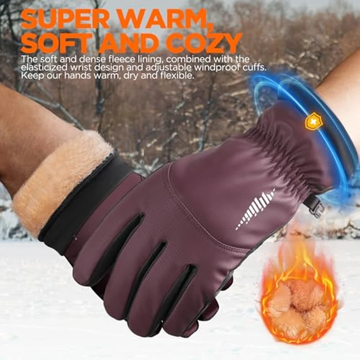 rivmount Winter Waterproof Ski Snow Warm Gloves Women Men, Windproof Cold Weather Thermal with Touchscreen Fingers, for Running Driving Cycling Hiking Biking Outdoor Sports Daily Work (Purple, M) by rivmount - Image 2