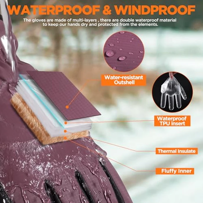 rivmount Winter Waterproof Ski Snow Warm Gloves Women Men, Windproof Cold Weather Thermal with Touchscreen Fingers, for Running Driving Cycling Hiking Biking Outdoor Sports Daily Work (Purple, M) by rivmount - Image 3