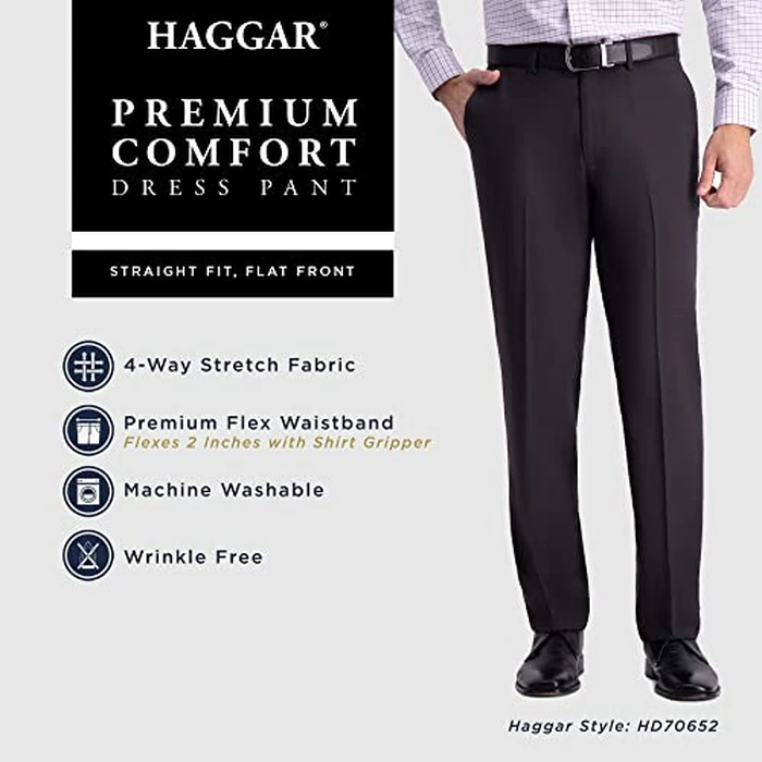 Haggar Men's Premium Comfort Dress Pant-Straight Fit Flat Front Reg. and Big & Tall, Black, 32W x 29L by Haggar - Image 3