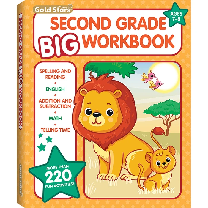 Second Grade Big Workbook Ages 7 - 8: All Subjects including 220+ Activities, Spelling and Reading, English, Addition and Subtraction, Math, Telling Time (Gold Stars Series) by VECONOR - Used - Acceptable condition