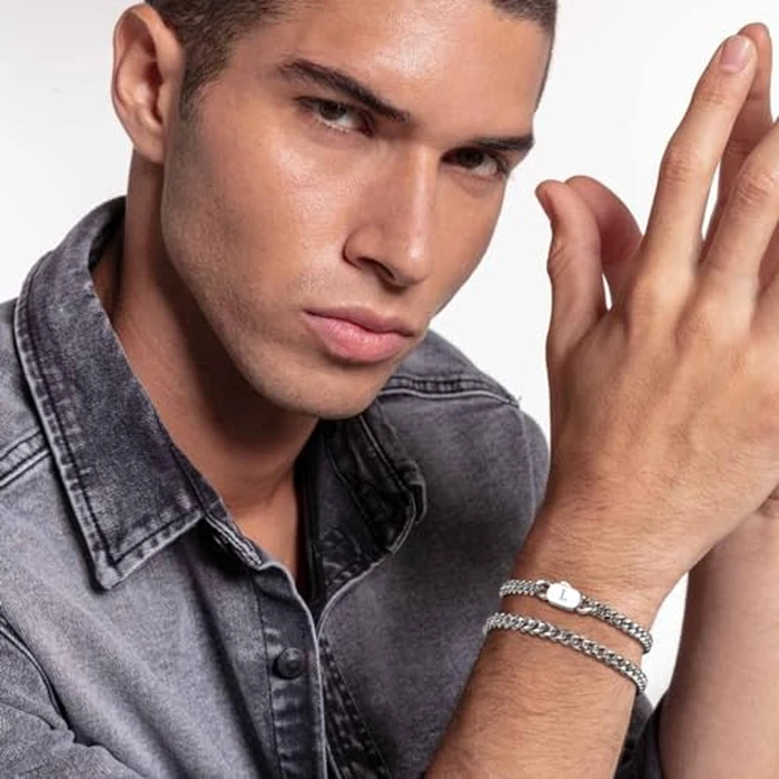 Hisatan Initial Bracelets for Men, 2 Pcs A-Z Letter Bracelet Silver Mens Bracelet with Initial, Stainless Steel Stylish Non Tarnish Cuban Link Bracelet for Men Jewelry Gifts, 8.26" by Hisatan - Image 5