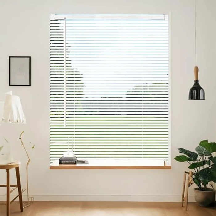 AIRLAJYID Cordless Vinyl Mini L Blinds 52" W x 48" H, 1" Slat White Horizontal Windows L Blind for Door, Shades, Camper, Light Filtering, Interiors, Arrive 1/2 Inch Narrower Indoor by AIRLAJYID - Used - Like New condition - US$47.49