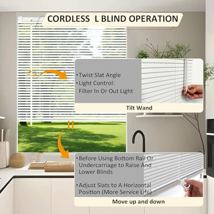 AIRLAJYID Cordless Vinyl Mini L Blinds 52" W x 48" H, 1" Slat White Horizontal Windows L Blind for Door, Shades, Camper, Light Filtering, Interiors, Arrive 1/2 Inch Narrower Indoor by AIRLAJYID - Image 3