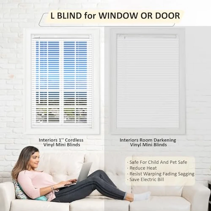 AIRLAJYID Cordless Vinyl Mini L Blinds 52" W x 48" H, 1" Slat White Horizontal Windows L Blind for Door, Shades, Camper, Light Filtering, Interiors, Arrive 1/2 Inch Narrower Indoor by AIRLAJYID - Image 6