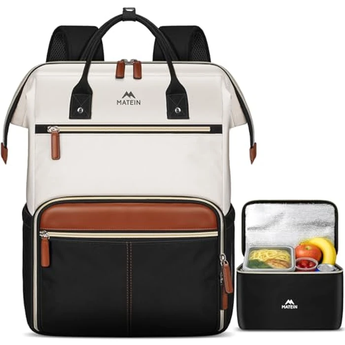 MATEIN Laptop Backpack with Lunch Box, 15.6 Inch Lunch Backpack for Women, College Computer Back Pack Work Backpacks with Insulated Lunchbox Meal Prep Bag for Teacher Nurse Commute Office, 2Pcs Set by MATEIN - Image 9