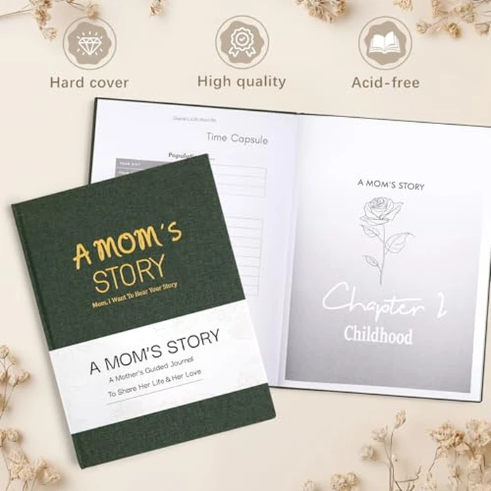 Artmag Mom's Life Story Journal Family Keepsake Book Linen Hardcover for Mom to Share Her Memories, with 250+ Prompt Questions Book Gift for Birthday Mother's Day Christmas (Dark Green) by Artmag - Image 3