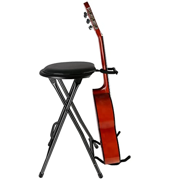 EASTROCK Portable Guitar Stool with Guitar Stand - Folding Guitar Chair with Cushioned Seat and Rubber Feet - Guitar Stools for Adults for Home Studio, Rehearsal Room, Performance Stage, Teaching by EASTROCK - Used - Very Good condition