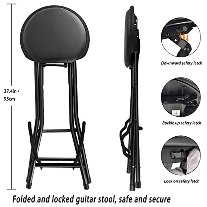 EASTROCK Portable Guitar Stool with Guitar Stand - Folding Guitar Chair with Cushioned Seat and Rubber Feet - Guitar Stools for Adults for Home Studio, Rehearsal Room, Performance Stage, Teaching by EASTROCK - Image 3