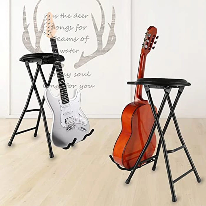 EASTROCK Portable Guitar Stool with Guitar Stand - Folding Guitar Chair with Cushioned Seat and Rubber Feet - Guitar Stools for Adults for Home Studio, Rehearsal Room, Performance Stage, Teaching by EASTROCK - Image 4