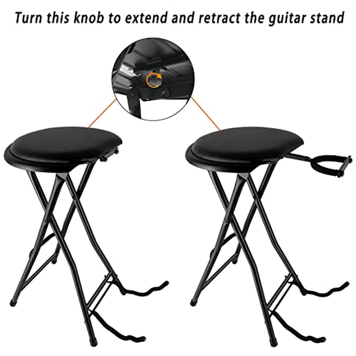 EASTROCK Portable Guitar Stool with Guitar Stand - Folding Guitar Chair with Cushioned Seat and Rubber Feet - Guitar Stools for Adults for Home Studio, Rehearsal Room, Performance Stage, Teaching by EASTROCK - Image 5
