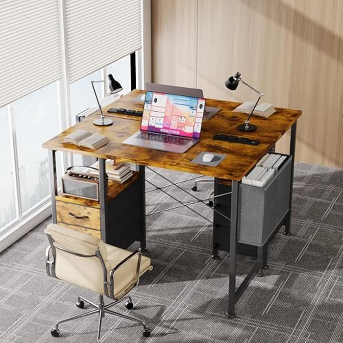 Flrrtenv Computer Desk with 3 Drawers and Power Outlets, 39 Inch Small Desk Study Writing Table for Home Office, Simple Modern Work Desk with Storage, Metal Frame, Rustic Brown by Flrrtenv - Image 8