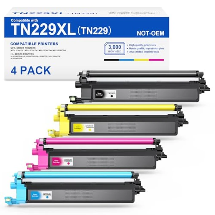 [with Chip] TN229XL Toner Cartridge Compatible Replacement for TN229XL TN229BK TN229 XL TN-229BK Work with MFC-L3780CDW MFC-L3720CDW HL-L3220CDW HL-L3280CDW Printer Toner (B/C/M/Y, 4-Pack) by Skydo - Image 1