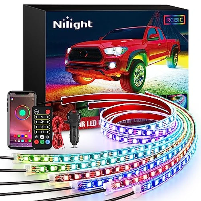 Nilight 6Pcs Car Underglow Neon Accent Strip Lights 300 LEDs Multi Color RGB-IC DIY Sound Active Function Music Mode with APP Control and Remote Control Underbody Light Strip by Nilight - Used - Very Good condition - US$52.23