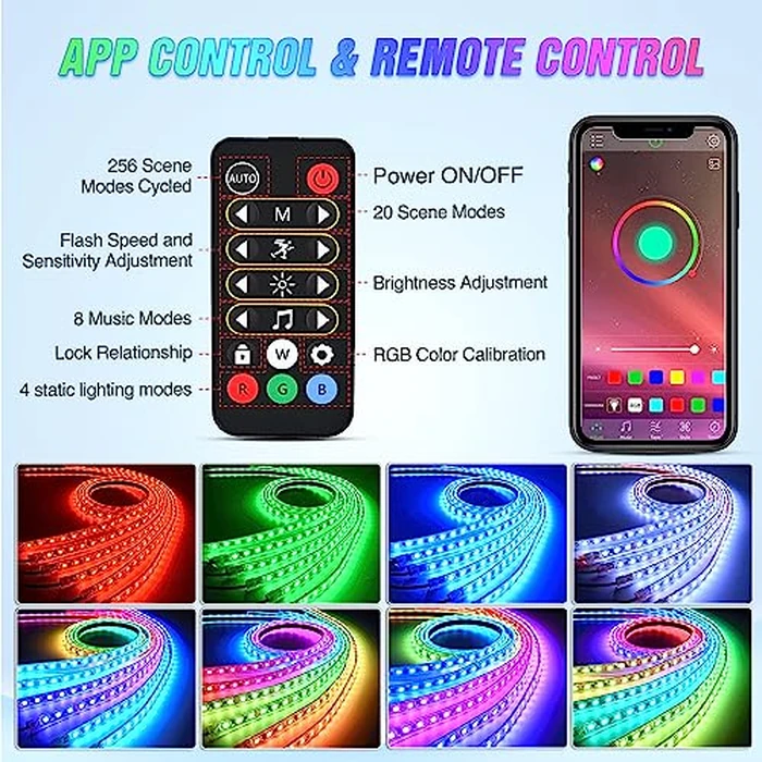 Nilight 6Pcs Car Underglow Neon Accent Strip Lights 300 LEDs Multi Color RGB-IC DIY Sound Active Function Music Mode with APP Control and Remote Control Underbody Light Strip by Nilight - Image 3