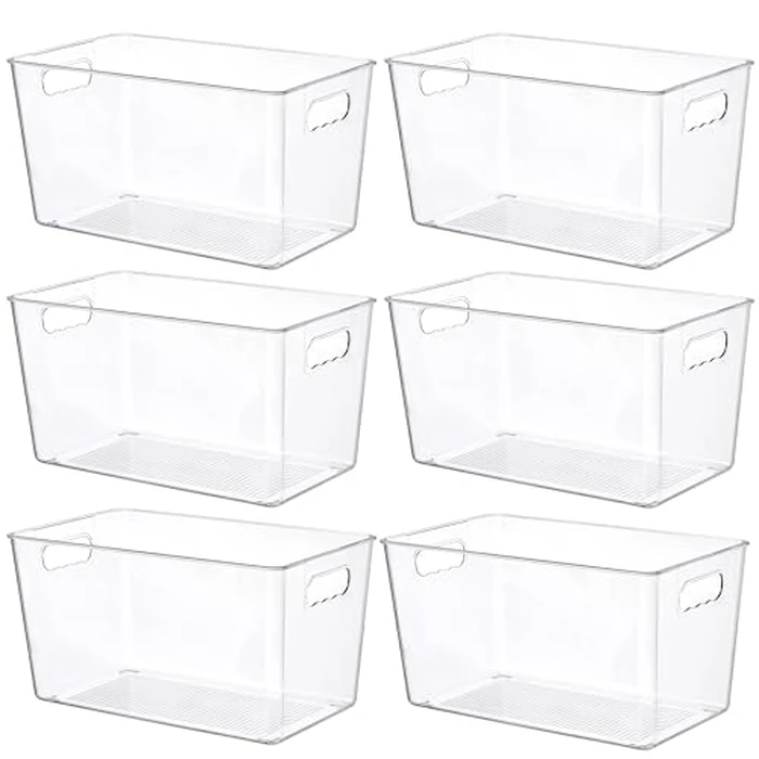 Vtopmart 6 PCS Clear Plastic Storage Bins, Pantry Organizer Containers with Handle for Refrigerator, Fridge, Cabinet, Kitchen, Countertops, Cupboard, Home Organization and Storage, XL by Vtopmart - Used - Very Good condition - US$26.66