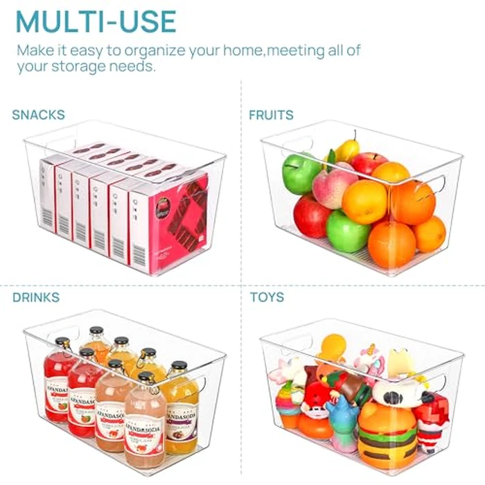 Vtopmart 6 PCS Clear Plastic Storage Bins, Pantry Organizer Containers with Handle for Refrigerator, Fridge, Cabinet, Kitchen, Countertops, Cupboard, Home Organization and Storage, XL by Vtopmart - Image 5