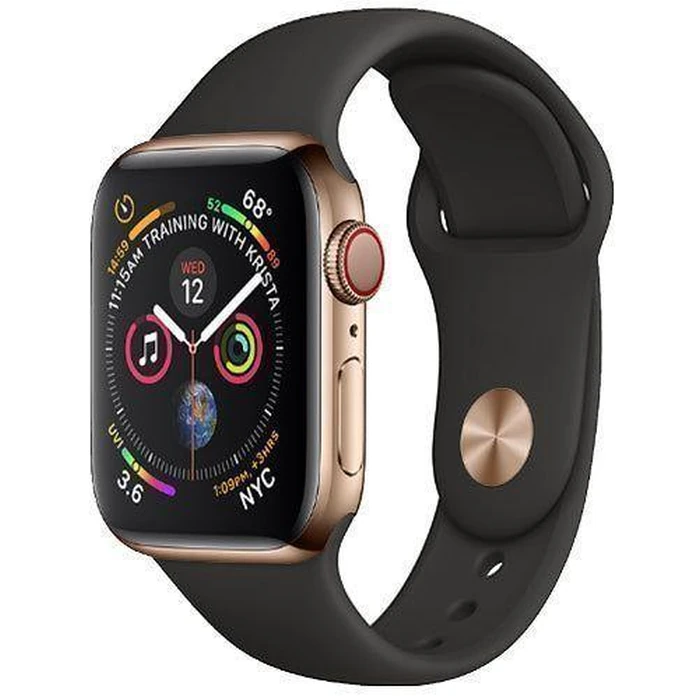 Apple Watch Series 4 (Cellular + GPS) - 16GB - 44mm - Gold Aluminum Case with Black Rubber Sport Band by Apple - Image 2