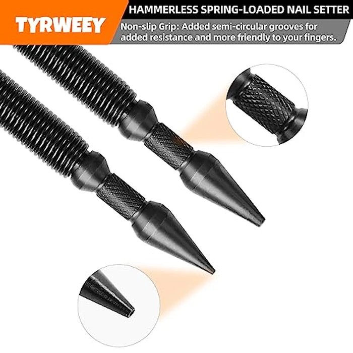 TYRWEEY 2-Piece Nail Setter Dual Head Nail Set, Dual Head Nail Setter, Spring Loaded Center Hole Punch, Hand Tool for Metal or Wood, Nail Setter Features 1/16-in, 1/32-in, 1/8-in, 3/32-in by TYRWEEY - Image 4