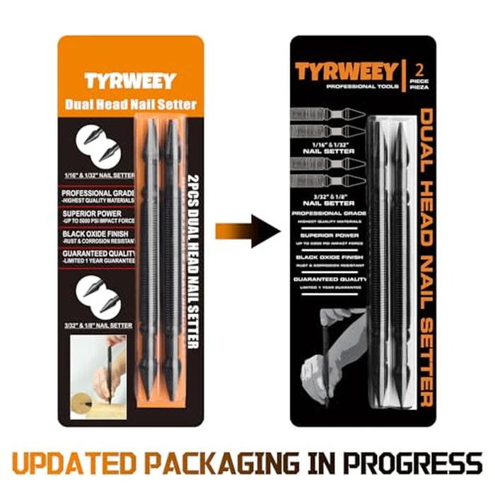 TYRWEEY 2-Piece Nail Setter Dual Head Nail Set, Dual Head Nail Setter, Spring Loaded Center Hole Punch, Hand Tool for Metal or Wood, Nail Setter Features 1/16-in, 1/32-in, 1/8-in, 3/32-in by TYRWEEY - Image 7