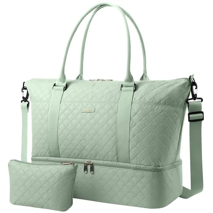 HOTOR Travel Duffel Bag - Weekender Bags for Women, Gym Tote Bags with Shoe Compartment, Carry On Overnight Bag with Toiletry Bag for Travel Essentials and Travel Accessories, Green, 13.4"x17.3"x7.9" by HOTOR - Used - Very Good condition - US$15.26